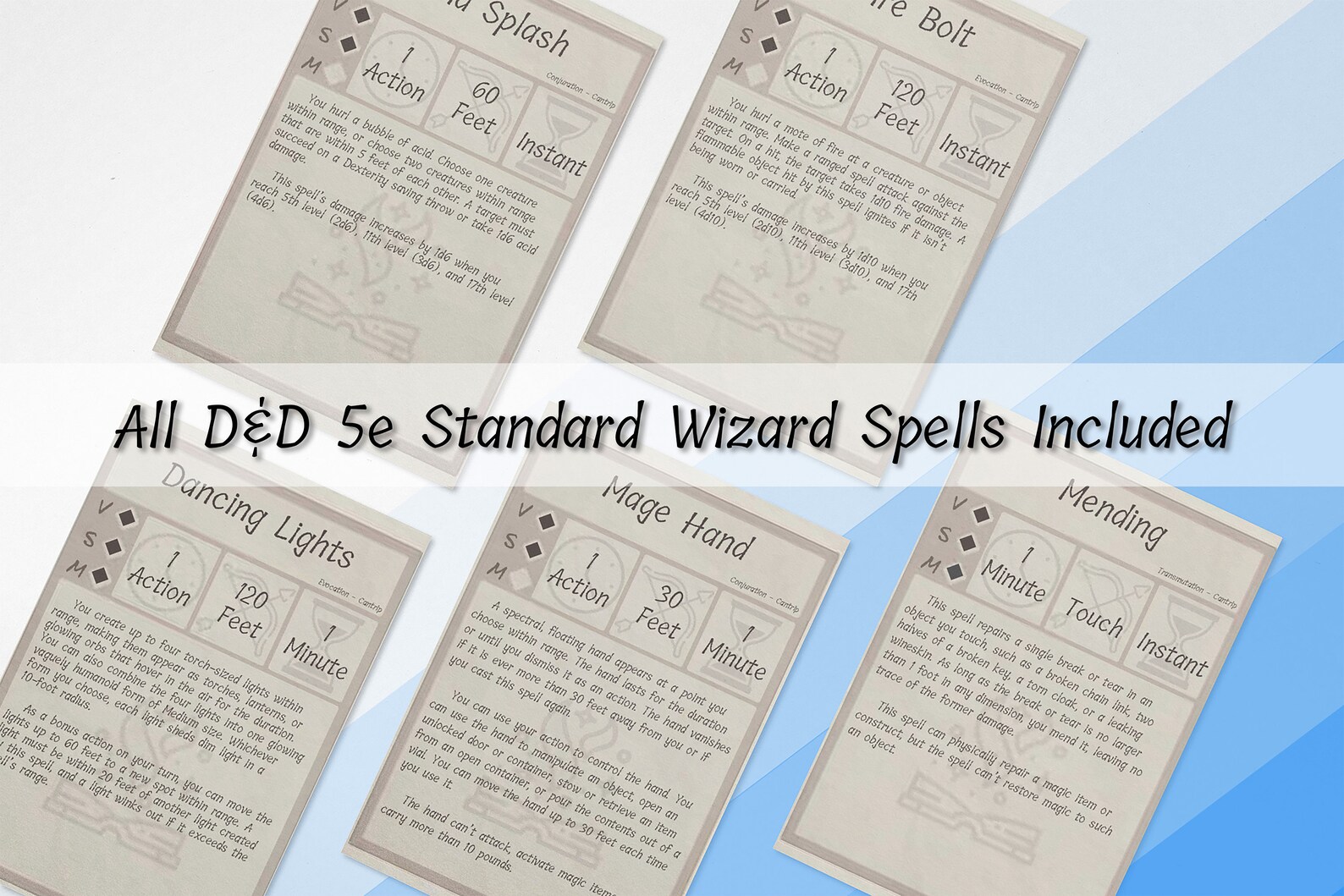 Dnd Wizard Spell Cards D&amp;D 5e Dnd Printables Dnd Accessories Dungeons ...