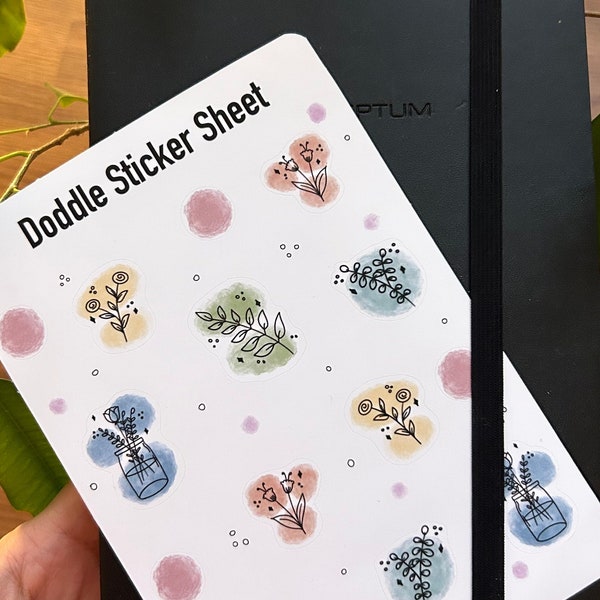 Handmade Doodle Plant Flower Sticker Sheet I Bullet Journal Sticker Scrapbook Planner