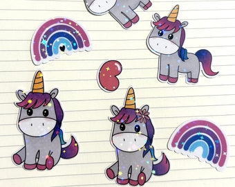 Handgemacht - Einhorn Glitter Stickerset I Glitzer Sticker I Bullet Journal Vinylsticker I Kindersticker I Kinder Geschenk I Unicorn Sticker