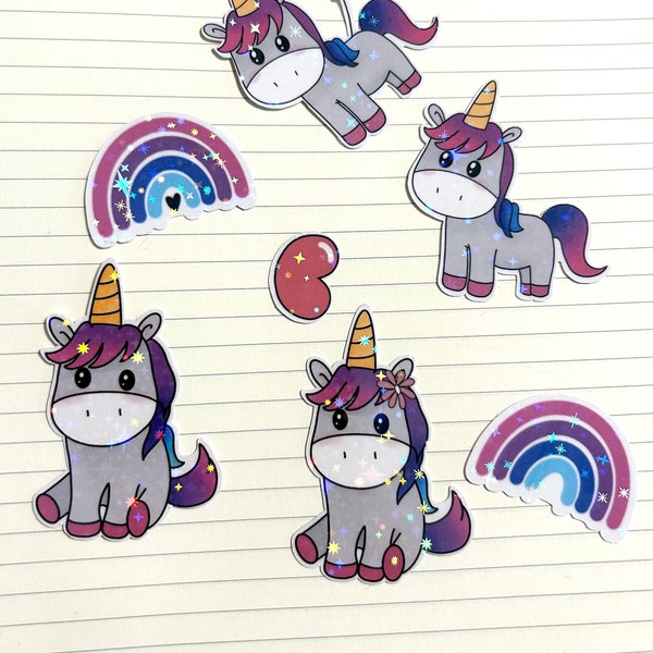 Handgemacht - Einhorn Glitter Stickerset I Glitzer Sticker I Bullet Journal Vinylsticker I Kindersticker I Kinder Geschenk I Unicorn Sticker