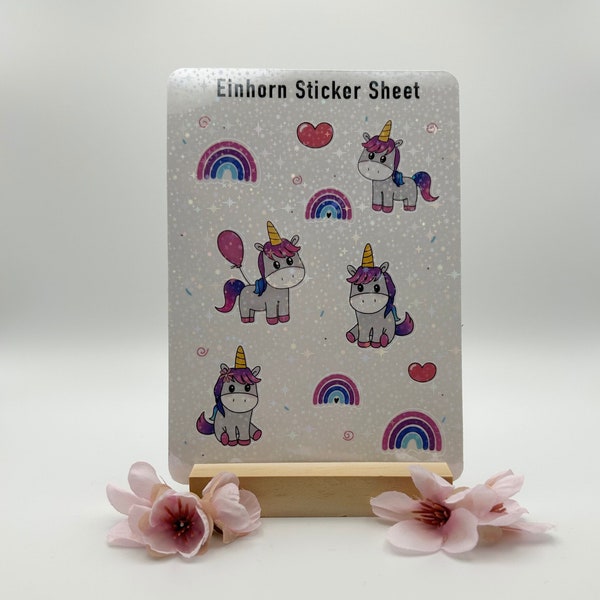 Handgemacht - Einhorn Glitter Sticker Sheet I Unicorn Sticker I Glitzer Stickerbogen I Bullet Journal Vinylsticker