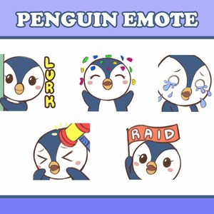 5 Twitch Emotes - Cute Penguin Emotes - Discord Emotes - Bundle 2 Blue Penguin