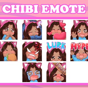 10 Twitch Emotes - Cute Chibi Emote - Discord Emote - Brown girl