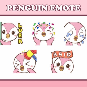 5 Twitch Emotes - Cute Penguin Emotes - Discord Emotes - Bundle 2 Pink Penguin