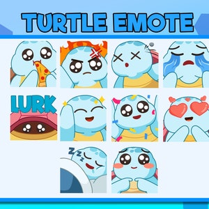 10 Twitch Emotes - Cute Blue Turtle Emotes - Turtle Emotes - Discord Emotes - Bundle 1 blue