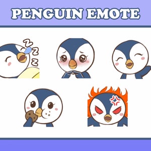 5 Twitch Emotes - Cute Penguin Emotes - Discord Emotes - Bundle 1 Blue Penguin
