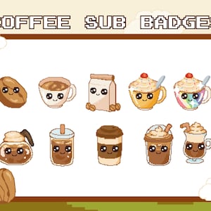 10 Twitch Sub Badges - Pixel Coffee Sub Badges - Cut Sub Badges - Twitch Emotes - Discord Emotes