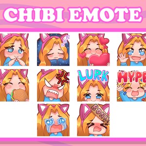 10 Twitch Emotes - Cute Chibi Emotes - Discord Emotes - Girl Blonde