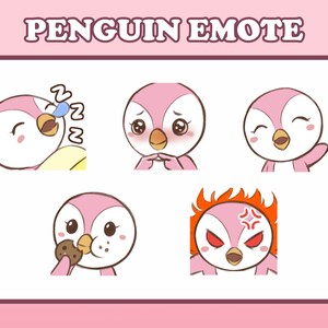 5 Twitch Emotes - Cute Penguin Emotes - Discord Emotes - Bundle 1 Pink Penguin