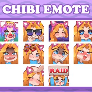 10 Emotes Twitch - Emotes Chibi Fofos - Emotes Discord - Garota Loira 2