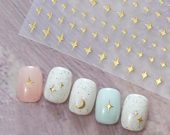 Gold/ Silver Star Stickers, Metallic Four-Pointed Star Decals, Minimalist Starry Foil Nail Decals,  DIY Nail Art Design, Resin Craft 053