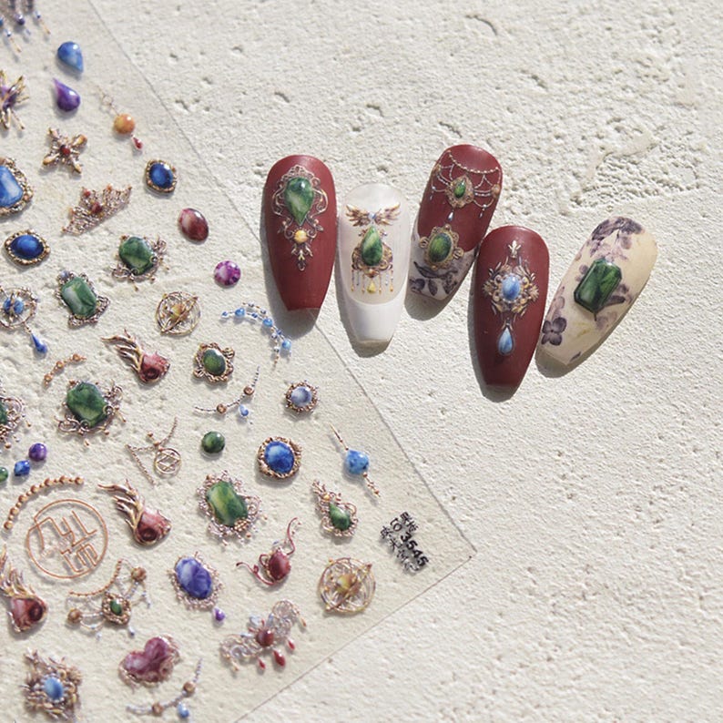 Sephora Sticker Luxury Gemstone Nail Stickers, 3D Jewelry Inspired Nail Decals for DIY ...