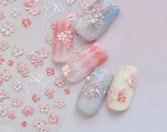Sakura Nail Stickers, Pink Cherry Blossom Decals, Flower Nail Art Design, Manicure Decor 780