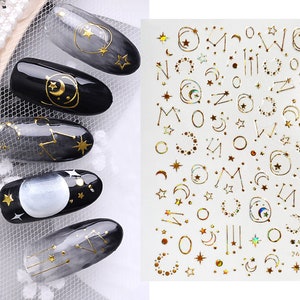 Gold Mond und Sterne Aufkleber, Hologramm Space Galaxy Design Nail Glamour Art Aufkleber, selbstklebend 263