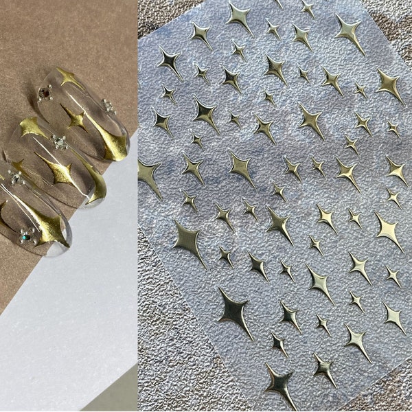 3D Shiny Gold Star Sticker,Hologram Cross Star Design,Nail Glamour Art Stickers,Silver Ornaments Self-Adhesive