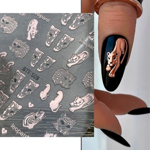 Gold / Silber / Schwarz Leopard Print Aufkleber, Hologramm Cooles Design Nail Glamour Art Aufkleber, Selbstklebend