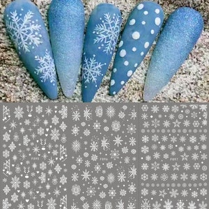 White Snowflake Nail Stickers, Winter Nail Decals, Self-Adhesive Nail Art Design, DIY Nails, Christmas Nails