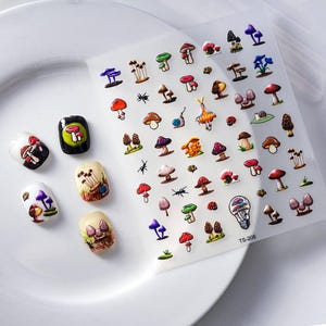 Paddestoelnagelstickers, 3D bospaddestoelen en insecten nagelstickers, Cottagecore Nature nageldesign voor doe-het-zelfmanicure 206