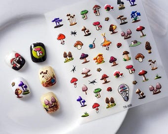 Stickers champignons, stickers 3D champignons et insectes de la forêt, design d'ongles Cottagecore Nature pour manucure DIY 206