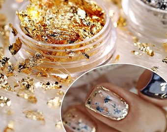 Gold Foil nail decals, gold flakes nail decoration, nail art design