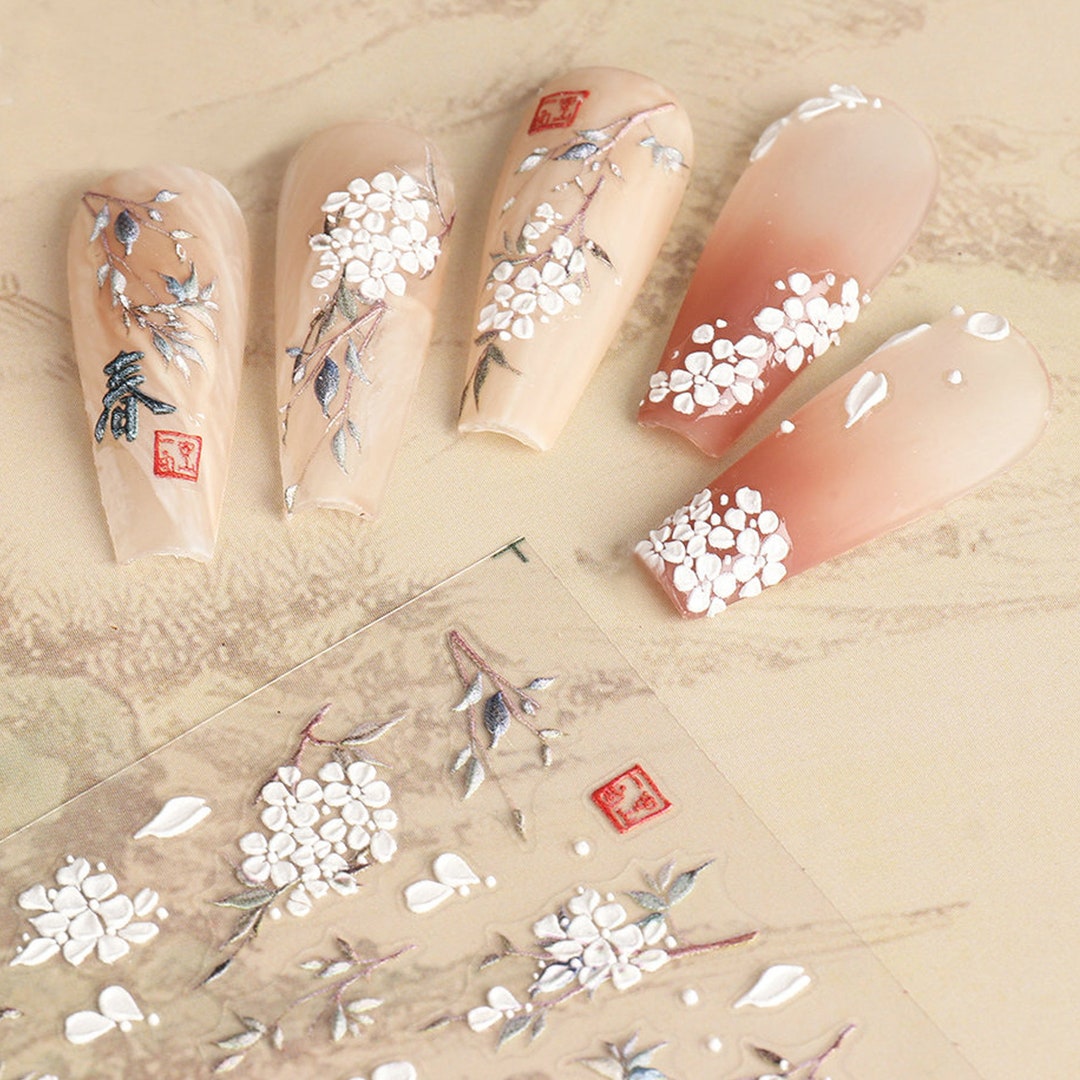 White Spring Flower Sticker,magnolia Nail Sticker,nail Art, White