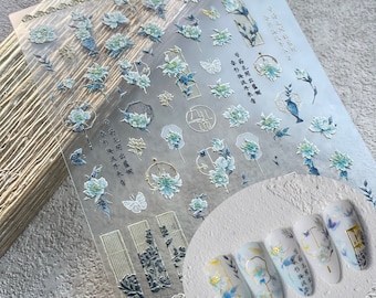 Goldene Fächer-Nagelsticker, 3D-Blumenaufkleber, Schmetterlings-Nageldesign zum Selbermachen, VaseNails