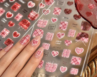 Red Love Nail Art Stickers, Heart Decals, Valentine’s Nail Design, DIY Manicure 906