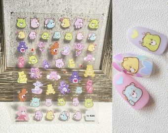 May include: A sheet of colourful stickers featuring cartoon bears with different expressions and poses. The stickers are arranged in rows and columns on a white background. The sheet is labelled "to 434".