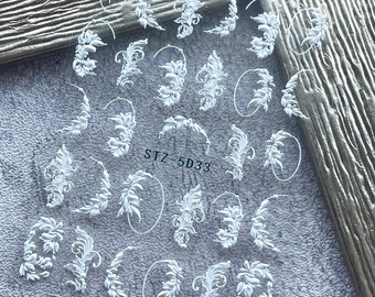 3D Nail Stickers, Lace Stickers, Embossed Flower Decals, White Wedding Nail Design,Self Adhesive Nail Art 5D33