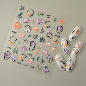 Blumen Nagelsticker, 3D Nagelsticker mit Gold Umrandung, Nagelsticker für DIY Maniküre, Frühlingsblumen Nail Art Design 267