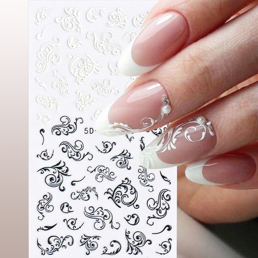 5D Nail Stickers Lace Stickers Black and White Embossed - Etsy