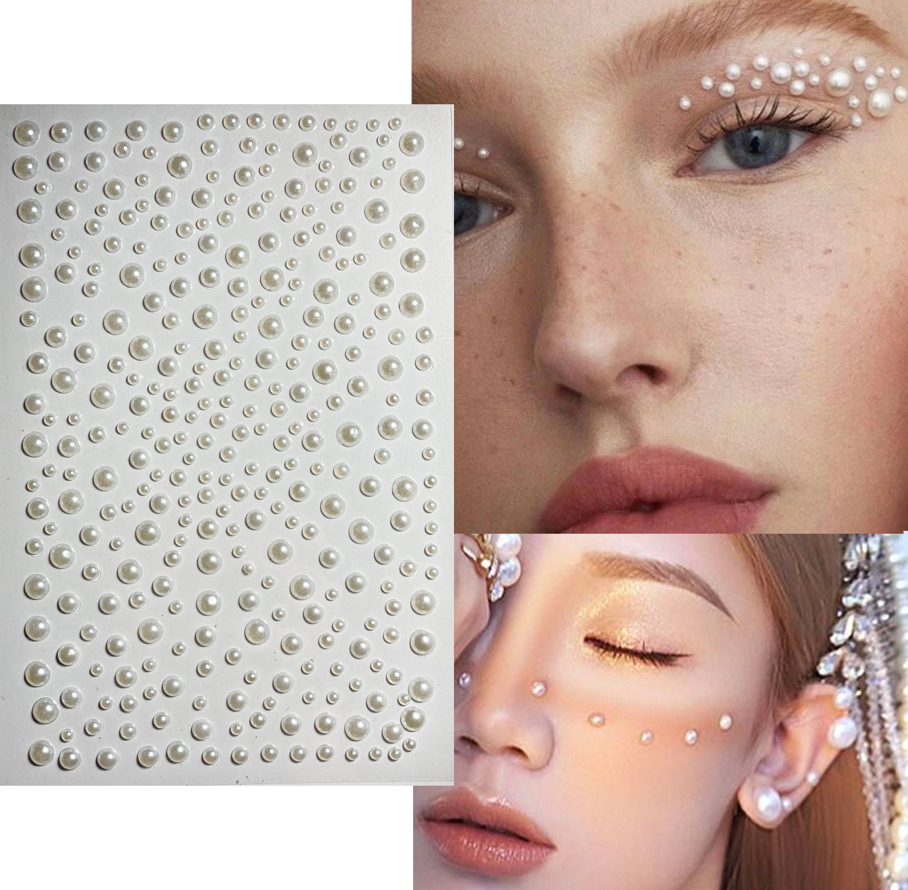 Hair Pearls Stickers Stick On: Face Self Adhesive Hair Eye Gems Accessories Pearl Sticker Stamper for Wedding Bride Makeup Nail Cell Phone Decor