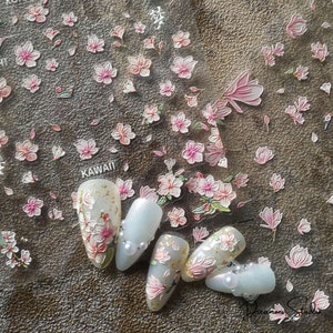 Sakura Sticker,Peach Blossom,Magnolia Nail Sticker,Nail Art, Pink Flowers Self-Adhesive Nail Decals, Spring Floral