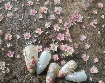Sakura Nail Stickers, Pink Peach Blossom, Spring Floral Nail Art