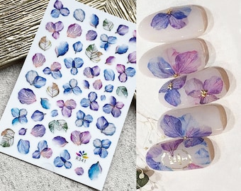 Purple and Pink Dried Flower Stickers, Hydrangea Nail Art Decals, Elegant Floral Nail Design,Self Adhesive Nail Art