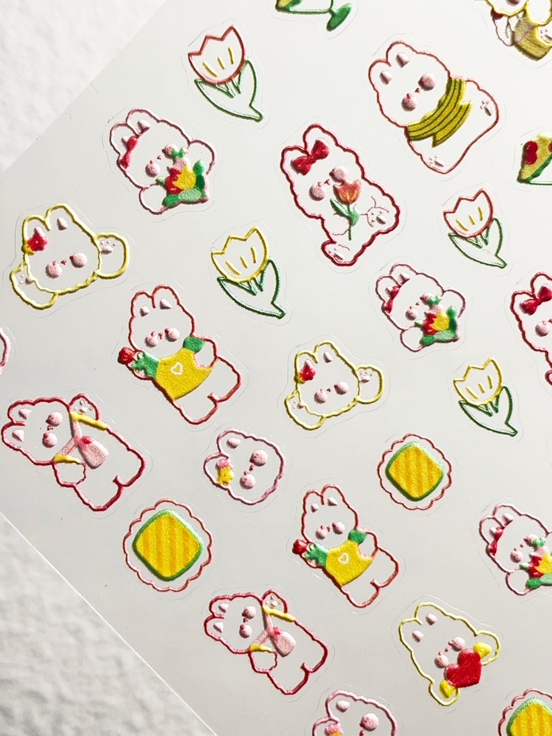 Pink Rabbit Line Stickers Cute Pink Rabbit Cartoon Nail Art, Bullet Journal Sticker Animal Self ...
