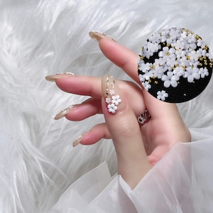 Mixed Color Flower Nail Charms, Manicure Decoration, Mixed Size White Floret, Nail Art DIY Design Accessories