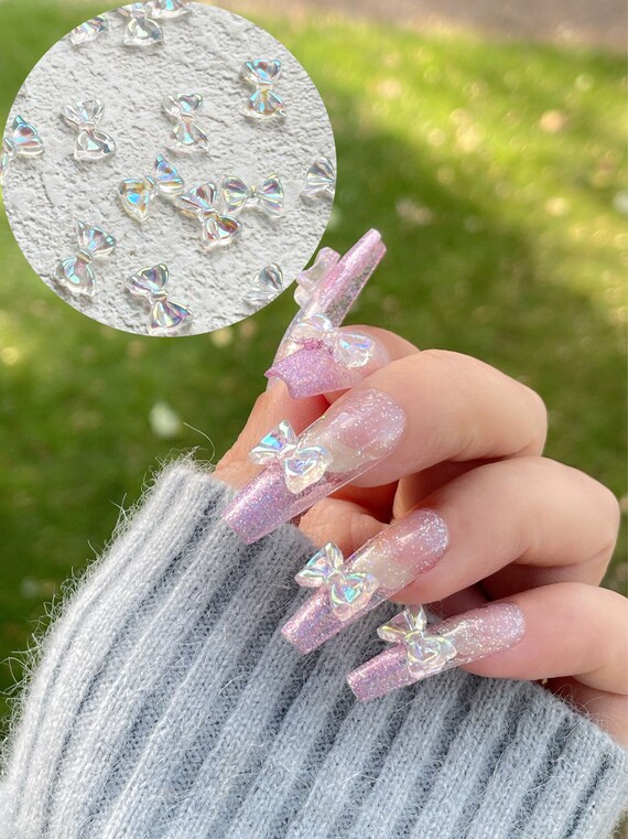 Aurora Bowtie Nail Charms Jelly Bownot Cabochon Resin Holographic Decorations Flatback Decals Fit Nail Shape Etsy