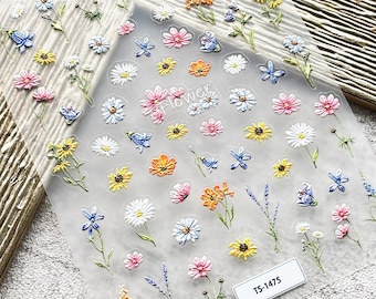 3D Wild Floral Stickers, Daisy Nail Decals, Self Adhesive Nail Art Design, DIY Nails, Hologram Nails TS-1475