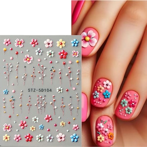Colored Wildflowers Nail Art, Bullet Journal Sticker Pink Flowers Self-Adhesive Nail Decals, Spring Floral 5D104