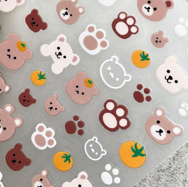 3D Cartoon Bear Nail Art Stickers, Manicure Decals, Brown Bear's Paw DIY Design image 4