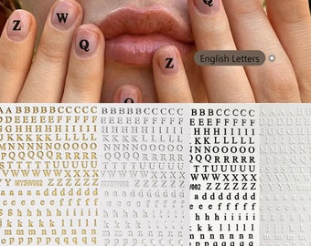 English Font Capital Letters, English Upper Lower Letters, Self-Adhesive Nail Decal Stickers, Embossed Nail Stickers