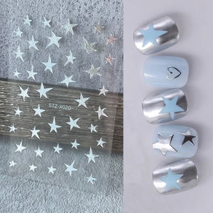 Silver Heart Nail Sticker, Silver Star Self-Adhesive,Pentagram Nail Decals, DIY Design for Nai Art, X029, X020