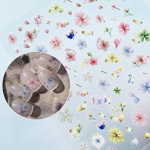 Pastel Gradient Flower Stickers, Colorful Floral Decals for Nails, Journals, Scrapbooking, Spring Summer Design 237