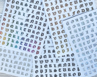 Old English Letter Nail Stickers, Self-Adhesive Nail Decals, Embossed Gothic Font Capital Letter Nail Design
