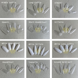 Kit complet de couverture transparente pleine taille/DIY Nails/Fake Toenail/Long Coffin/Stiletto/Amande/Short Square/Oval/ballerina/File/Buffer