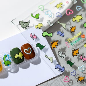 Cute Dinosaur Nail Stickers, Cartoon Dino Nail Art Decals, Colorful Dino Friends Nail Decos, Kids Nail Wraps for Fun DIY Manicure 0042