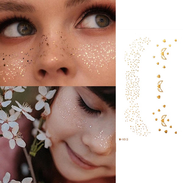 Gold Freckles Temporary Face Stickers, Gold Flower Tattoos for Parties, Face Tattoos for Patches