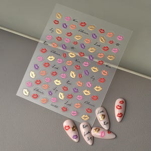 Adesivi per unghie con labbra a bacio, decalcomanie autoadesive per San Valentino, decorazione colorata per manicure con labbra, simpatici accessori per nail art fai da te immagine 2