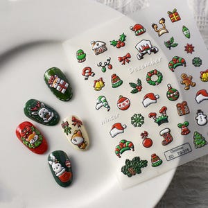 Stickers pour ongles de Noël, stickers 3D pour les vacances, décoration d'ongles hivernale festive, bonnet de noel, manucure DIY bonhomme de neige 315
